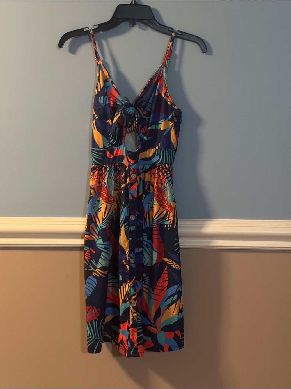 Women’s Tropical Print One-Piece Dress - Navy Multi with pockets